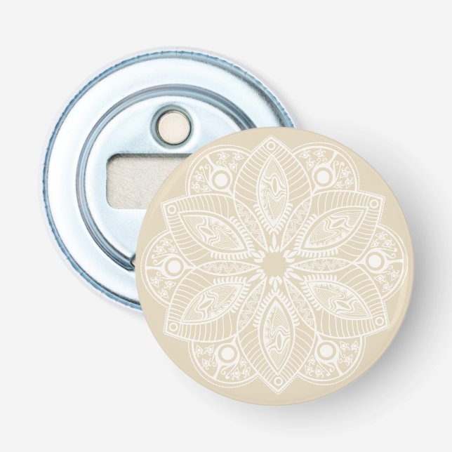 Exotic White Mandala on Beige Background Bottle Opener (Front)