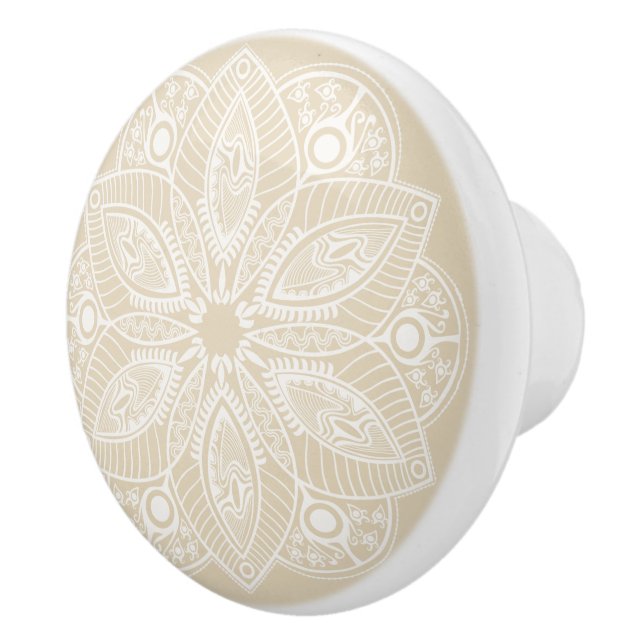 Exotic White Mandala on Beige Background Ceramic Knob (Right)