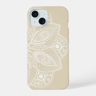 Exotic White Mandala on Beige Background iPhone 15 Case