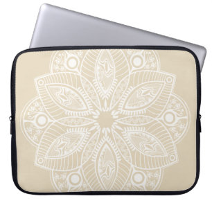 Exotic White Mandala on Beige Background Laptop Sleeve