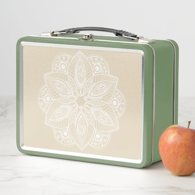 Exotic White Mandala on Beige Background Metal Lunch Box (In Situ)