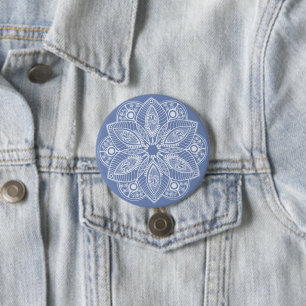 Exotic White Mandala on Blue Background 7.5 Cm Round Badge