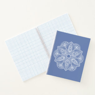 Exotic White Mandala on Blue Background Notebook