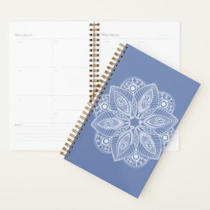 Exotic White Mandala on Blue Background Planner