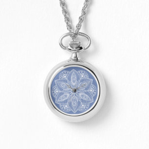 Exotic White Mandala on Blue Background Watch