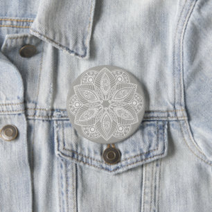 Exotic White Mandala on Grey Background 7.5 Cm Round Badge