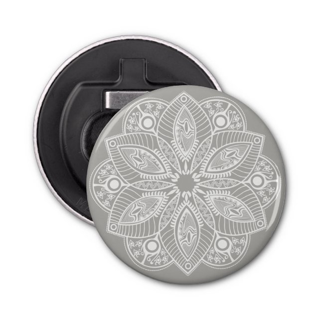 Exotic White Mandala on Grey Background Bottle Opener (Front)