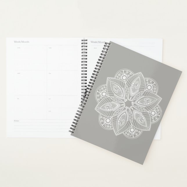 Exotic White Mandala on Grey Background Planner (Display)