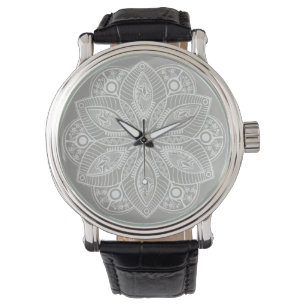 Exotic White Mandala on Grey Background Watch