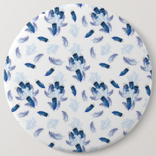 Exotic-White Parrot Blue tone Feathers Repeats 6 Cm Round Badge