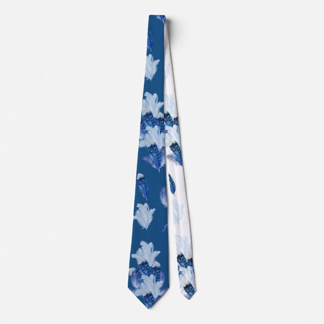Exotic-White Parrot Blue tone Feathers Repeats  Tie (Front)
