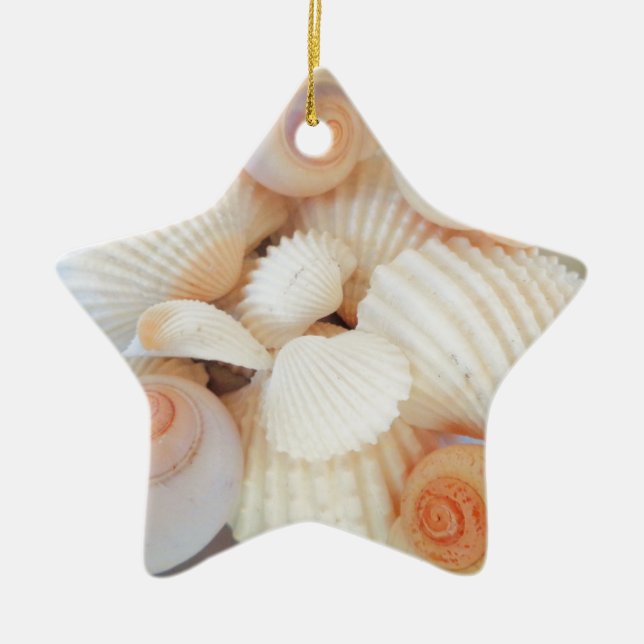 Exotic White Peach Sea Shells, Summer Beach Ceramic Tree Decoration (Front)