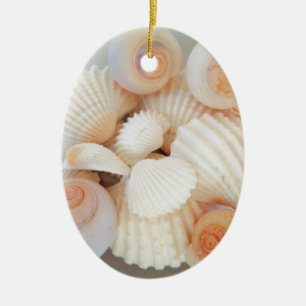 Exotic White Peach Sea Shells, Summer Beach Ceramic Tree Decoration