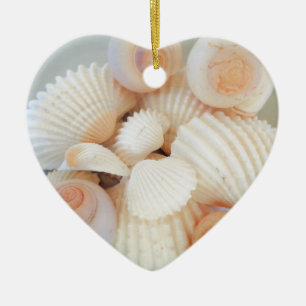 Exotic White Peach Sea Shells, Summer Beach Ceramic Tree Decoration