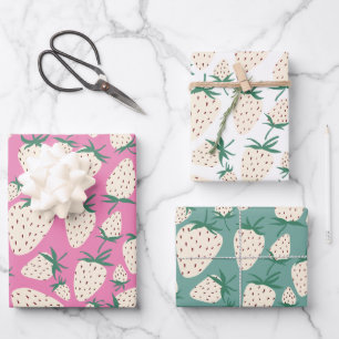 Exotic White Strawberries Sweet Colorful Fruit Wrapping Paper Sheet