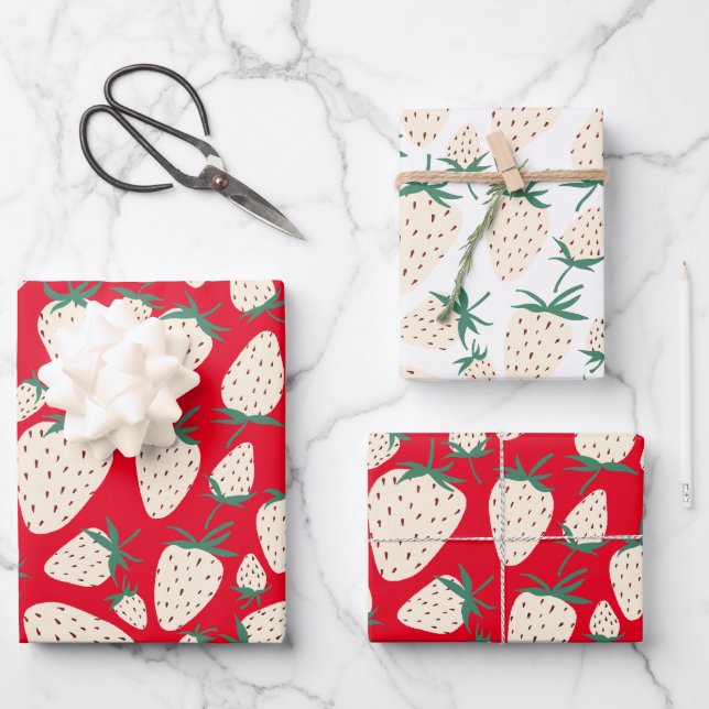 Exotic White Strawberries Sweet Colourful Fruit Wrapping Paper Sheet (Front)