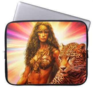 Exotic Woman in Brown Leather Bikini on a Laptop Sleeve