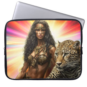 Exotic Woman in Brown Leather Bikini on a Laptop Sleeve