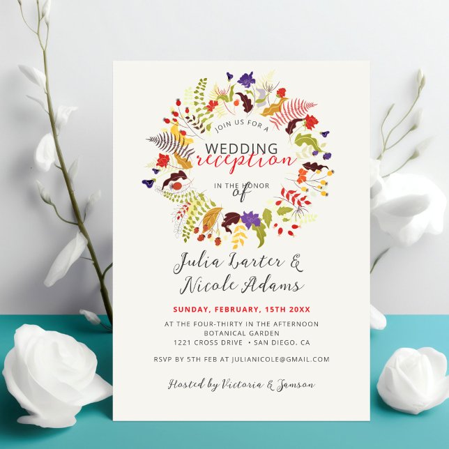 Exotic Wood Wildflower Wreath Wedding Reception Invitation (Creator Uploaded)