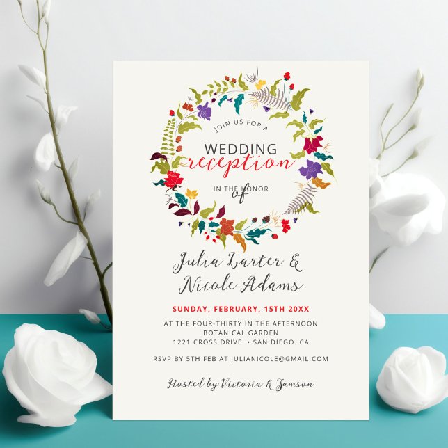 Exotic Wood Wildflower Wreath Wedding Reception Invitation (Creator Uploaded)