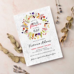 Exotic Woodland Wildflower Wreath Birthday Invitation