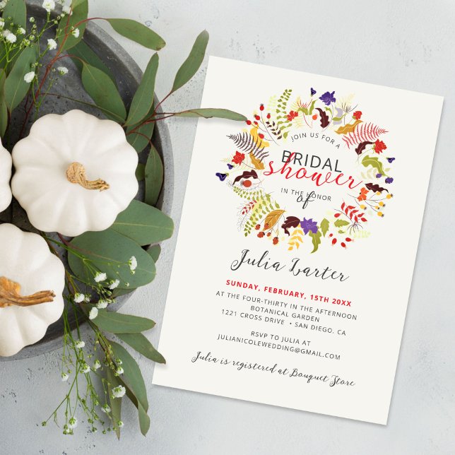 Exotic Woodland Wildflower Wreath Bridal Shower Invitation (Creator Uploaded)