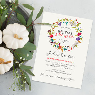 Exotic Woodland Wildflower Wreath Bridal Shower Invitation