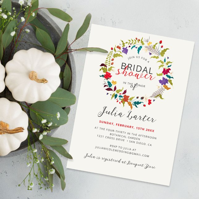 Exotic Woodland Wildflower Wreath Bridal Shower Invitation (Creator Uploaded)
