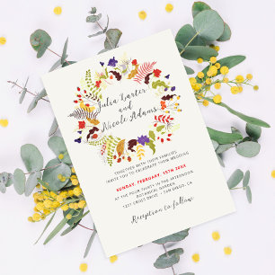 Exotic Woodland Wildflower Wreath Photo Wedding Invitation
