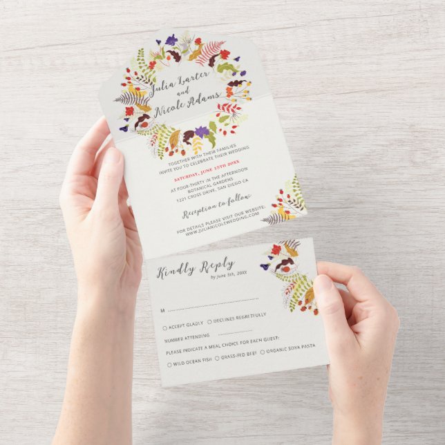 Exotic Woodland Wildflower Wreath Wedding All In One Invitation (Tearaway)