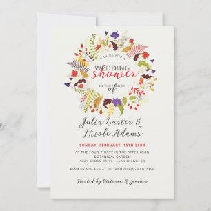 Exotic Woodland Wildflower Wreath Wedding Shower Invitation