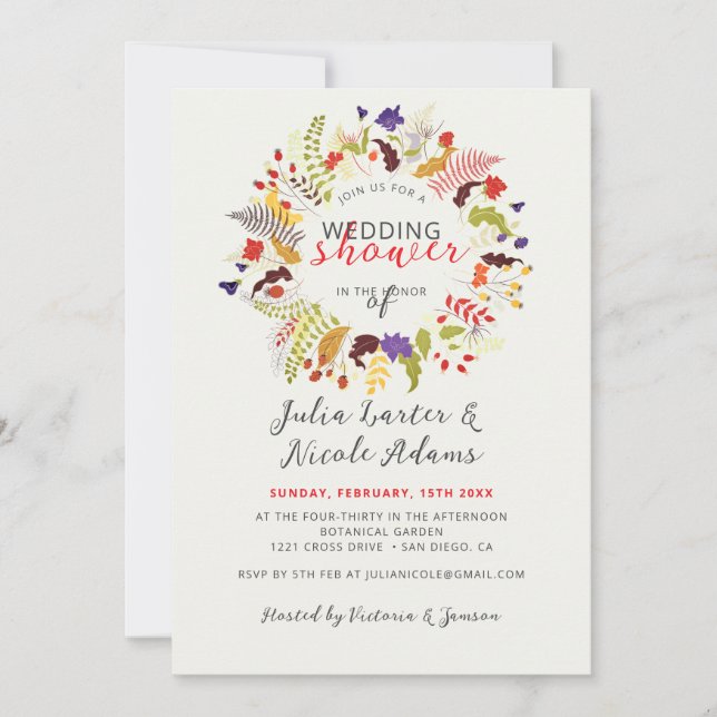 Exotic Woodland Wildflower Wreath Wedding Shower Invitation (Front)