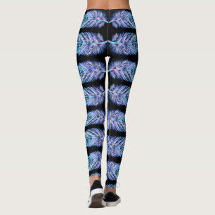 Exotix Blue Feathers Black Leggings - Choose Colou