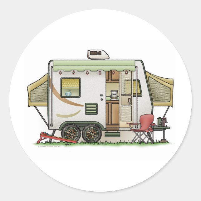 Expandable Hybred Trailer Camper Classic Round Sticker (Front)