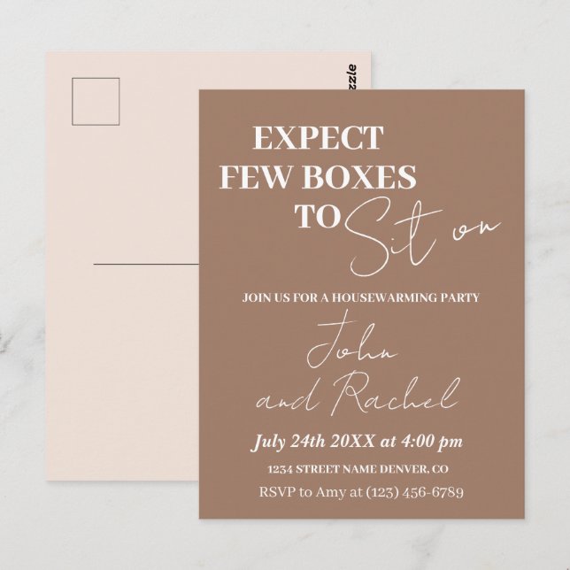 Expect few boxes to sit on fun housewarming party  postcard (Front/Back)