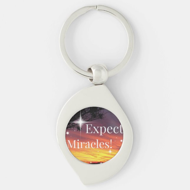 Expect Miracles Sparkle Sunset Inspirational Quote Key Ring (Front)