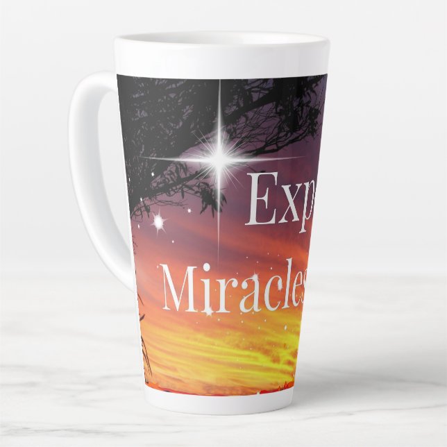 Expect Miracles Sparkle Sunset Inspirational Quote Latte Mug (Left Angle)