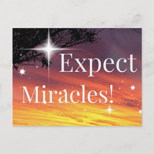 Expect Miracles Sparkle Sunset Inspirational Quote Postcard (Front)
