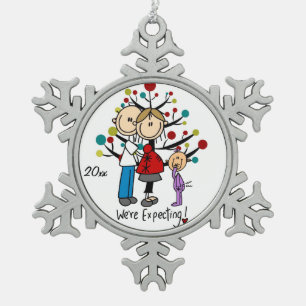Expectant Couple With Girl Snowflake Ornament