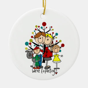 Expectant Family Gray Dog Ceramic Tree Decoration