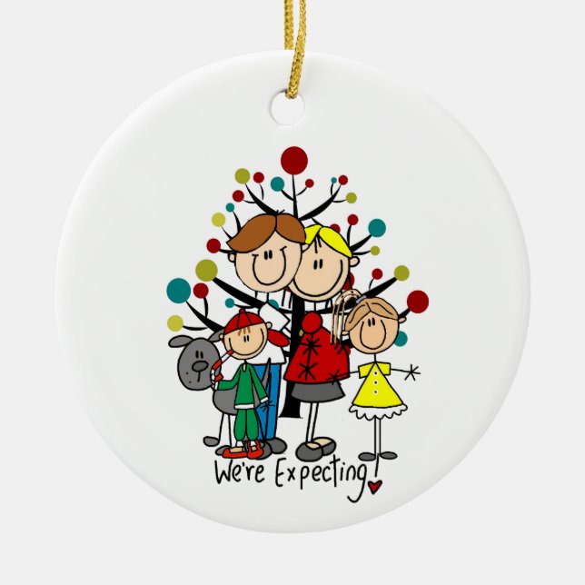 Expectant Family Gray Dog Ceramic Tree Decoration (Front)