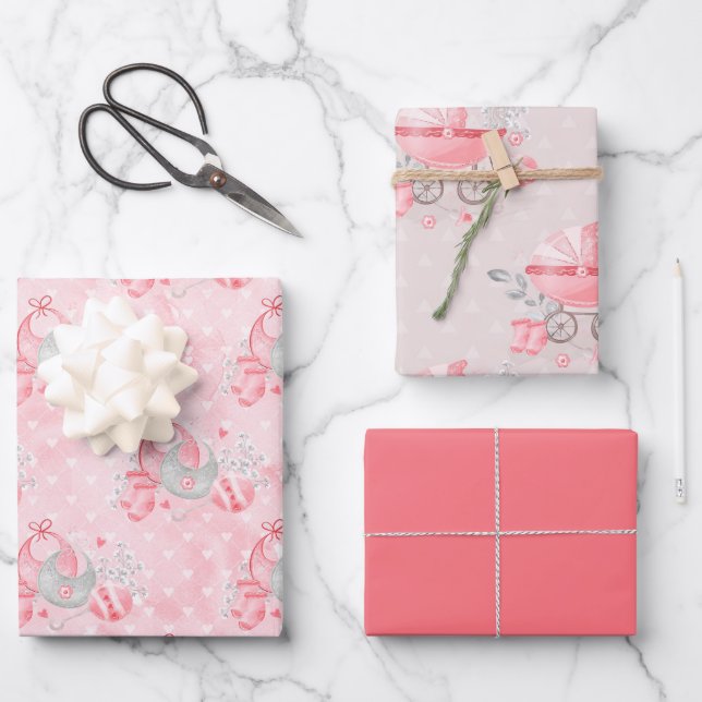 Expectant Mother Baby Girl Pink Wrapping Paper Sheet (Front)