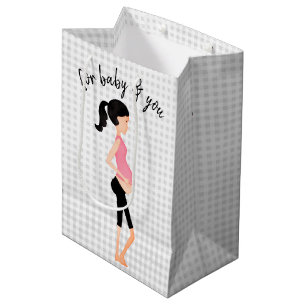 Expectant Mother on Gray Gingham  Medium Gift Bag