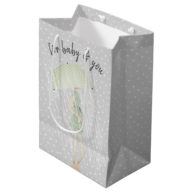 Expectant Mum with Umbrella on Polka Dots Medium Gift Bag (Front Angled)