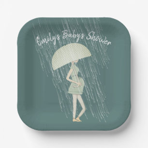 Expectant Mum with Umbrella Paper Plate