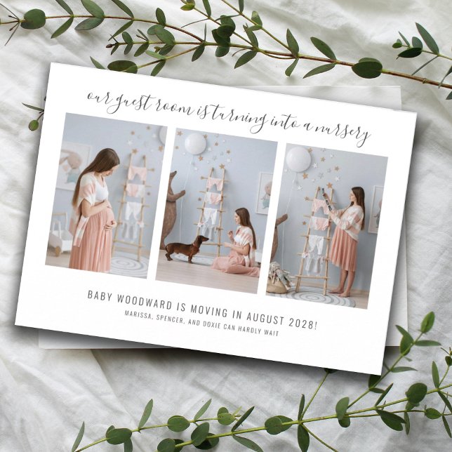 Expecting 3 Photo Collage Pink Pregnancy Announcement (Creator Uploaded)