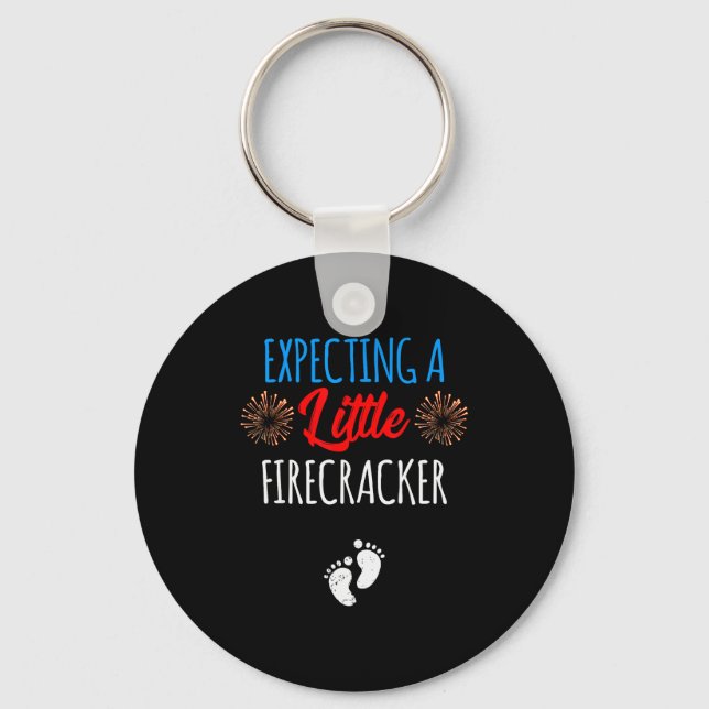 Expecting A Little Firecracker New Mom 4th Of July Key Ring (Front)