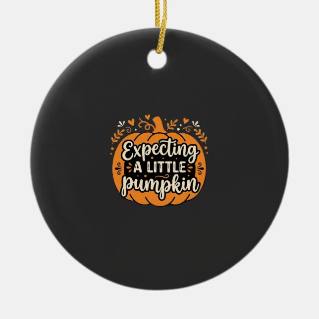 Expecting a Little Pumpkin Halloween Pregnancy Des Ceramic Tree Decoration (Front)