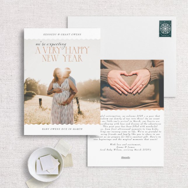 Expecting a Very Happy New Year Photo Pregnancy Holiday Card (Creator Uploaded)