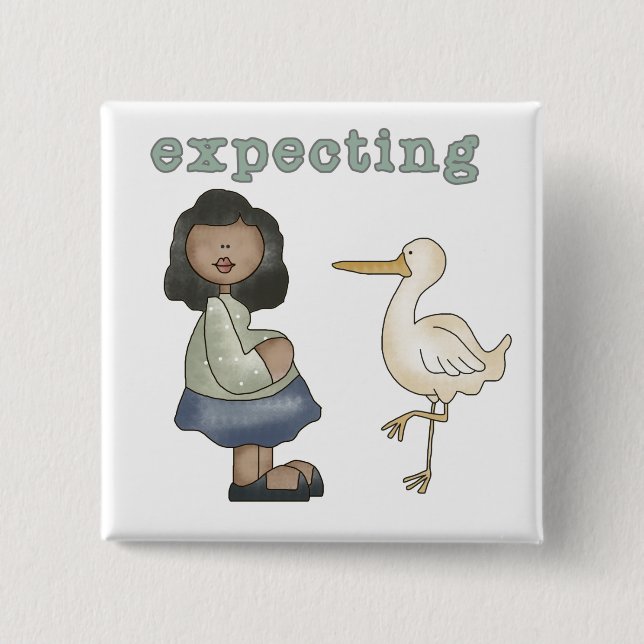 Expecting - African American Mum to Be and Stork 15 Cm Square Badge (Front)
